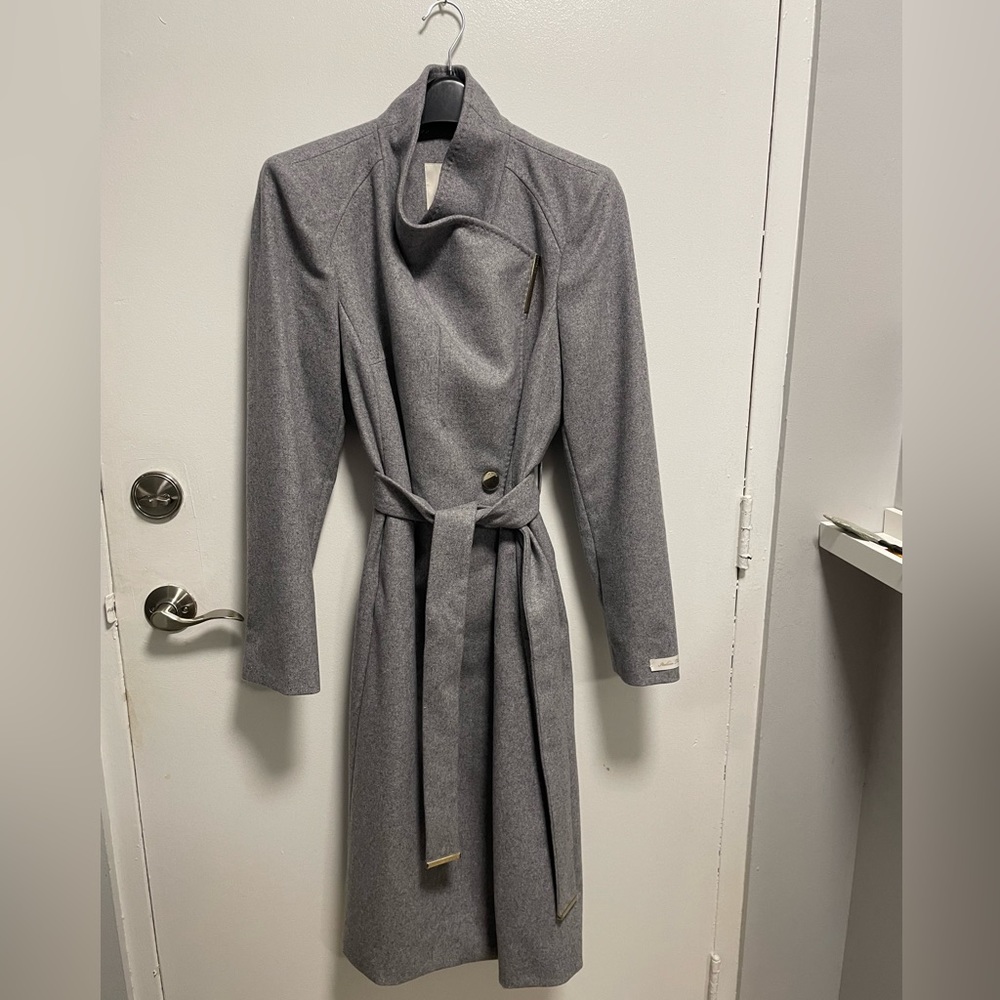 Authentic Ted Baker Rose Wool Wrap Coat in Gray